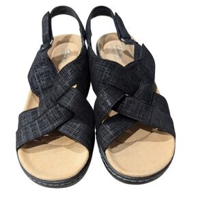 Clarks Collection Black Fabric Slingback Sandals Crisscross Straps Size 8.5